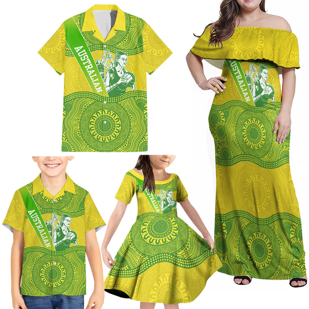 Australian Diamonds Netball Family Matching Off Shoulder Maxi Dress and Hawaiian Shirt Indigenous Aboriginal Art Style Dot Pattern Graphics