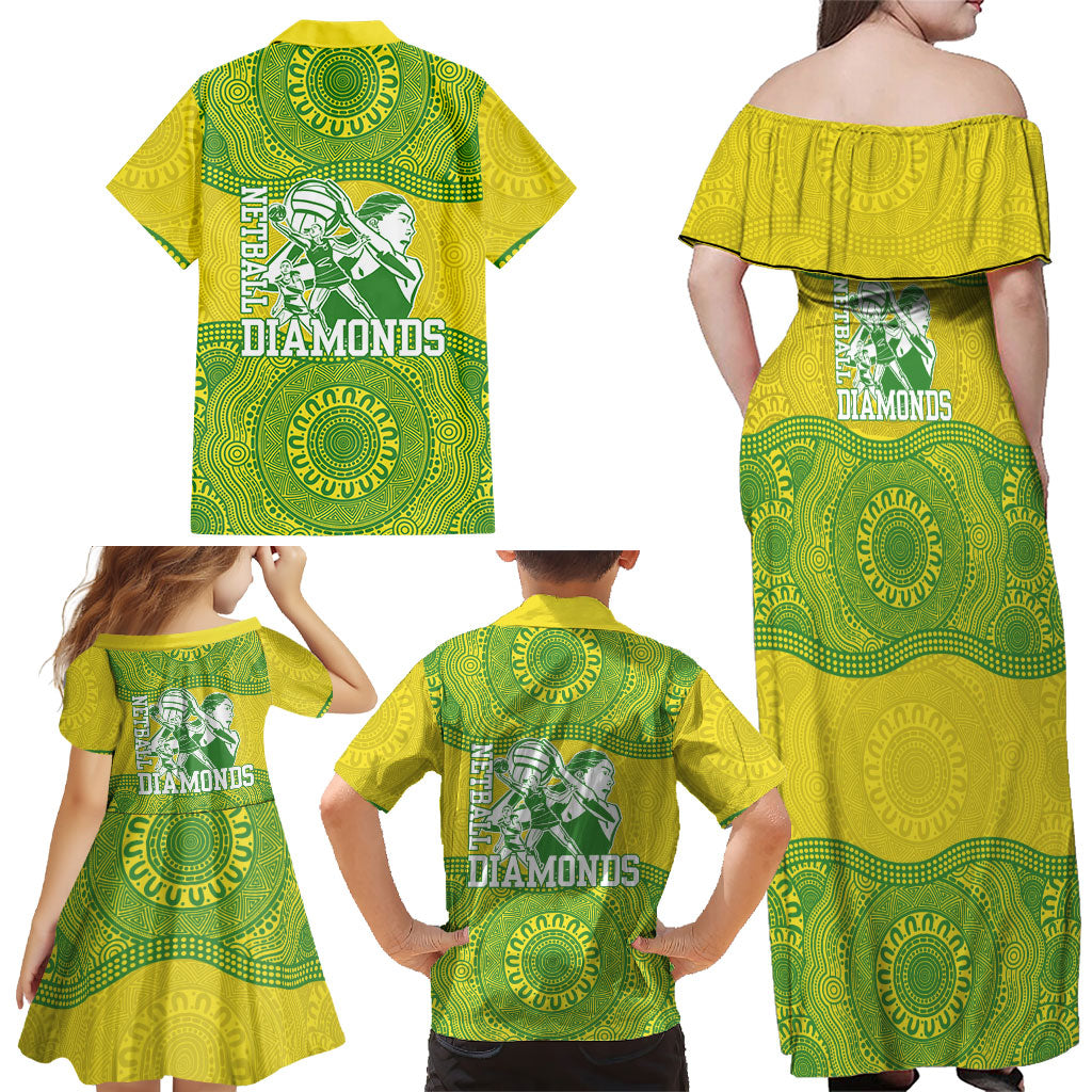 Australian Diamonds Netball Family Matching Off Shoulder Maxi Dress and Hawaiian Shirt Indigenous Aboriginal Art Style Dot Pattern Graphics