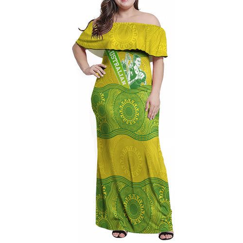 Australian Diamonds Netball Family Matching Off Shoulder Maxi Dress and Hawaiian Shirt Indigenous Aboriginal Art Style Dot Pattern Graphics