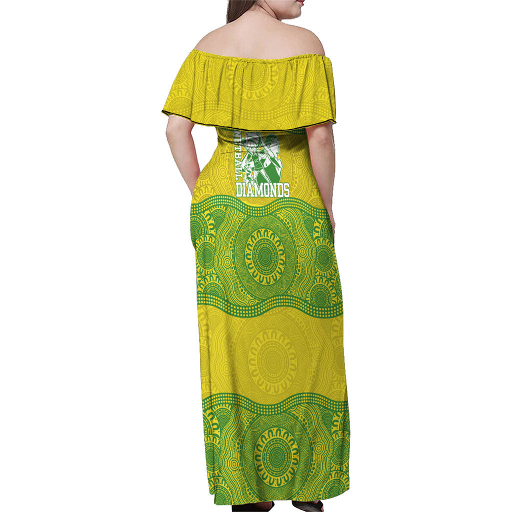 Australian Diamonds Netball Family Matching Off Shoulder Maxi Dress and Hawaiian Shirt Indigenous Aboriginal Art Style Dot Pattern Graphics
