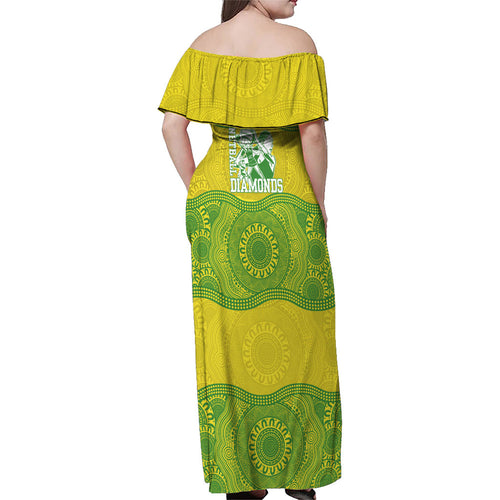 Australian Diamonds Netball Family Matching Off Shoulder Maxi Dress and Hawaiian Shirt Indigenous Aboriginal Art Style Dot Pattern Graphics