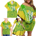 Australian Diamonds Netball Family Matching Off Shoulder Short Dress and Hawaiian Shirt Indigenous Aboriginal Art Style Dot Pattern Graphics