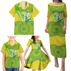 Australian Diamonds Netball Family Matching Puletasi and Hawaiian Shirt Indigenous Aboriginal Art Style Dot Pattern Graphics