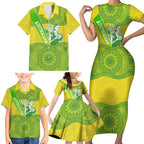 Australian Diamonds Netball Family Matching Short Sleeve Bodycon Dress and Hawaiian Shirt Indigenous Aboriginal Art Style Dot Pattern Graphics