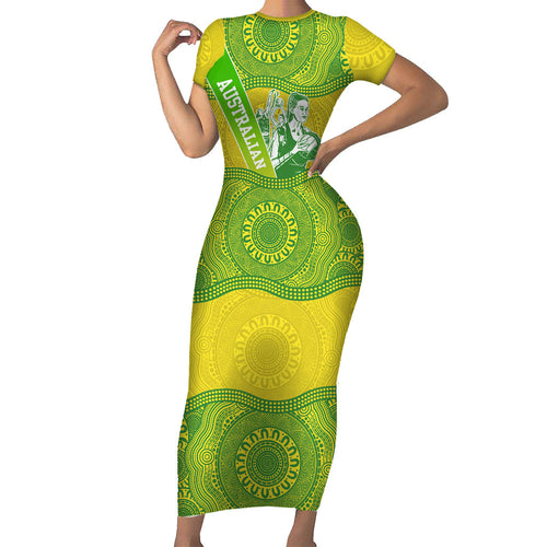 Australian Diamonds Netball Family Matching Short Sleeve Bodycon Dress and Hawaiian Shirt Indigenous Aboriginal Art Style Dot Pattern Graphics
