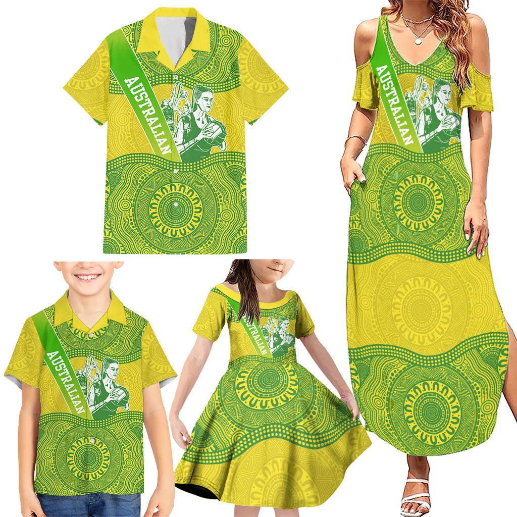 Australian Diamonds Netball Family Matching Summer Maxi Dress and Hawaiian Shirt Indigenous Aboriginal Art Style Dot Pattern Graphics