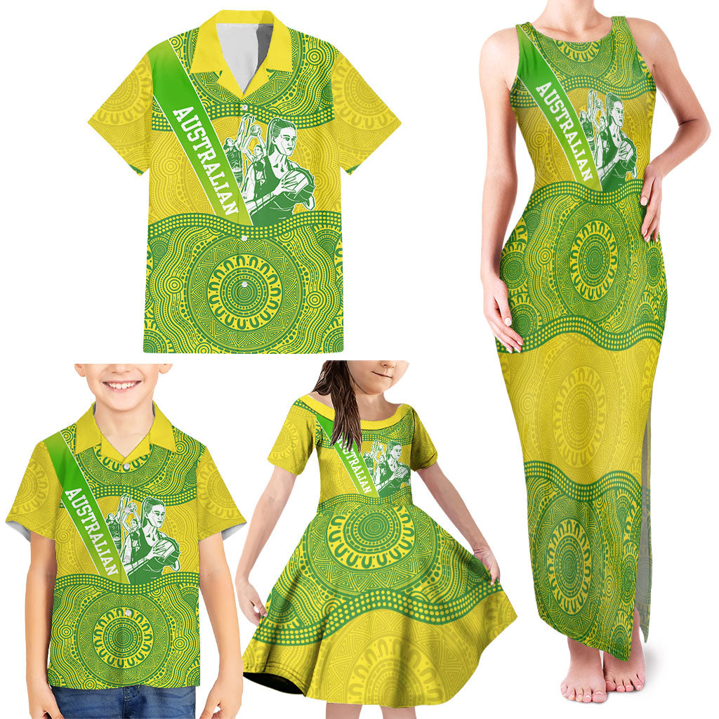 Australian Diamonds Netball Family Matching Tank Maxi Dress and Hawaiian Shirt Indigenous Aboriginal Art Style Dot Pattern Graphics