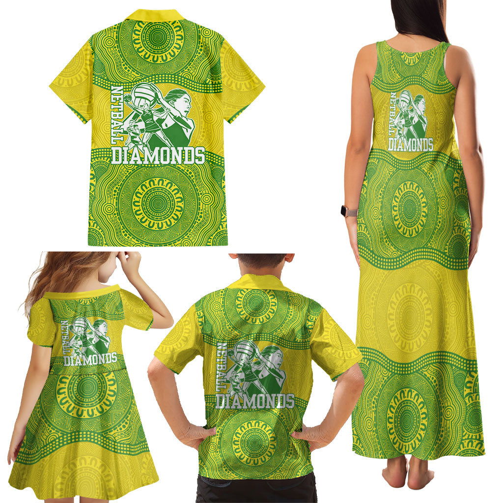 Australian Diamonds Netball Family Matching Tank Maxi Dress and Hawaiian Shirt Indigenous Aboriginal Art Style Dot Pattern Graphics