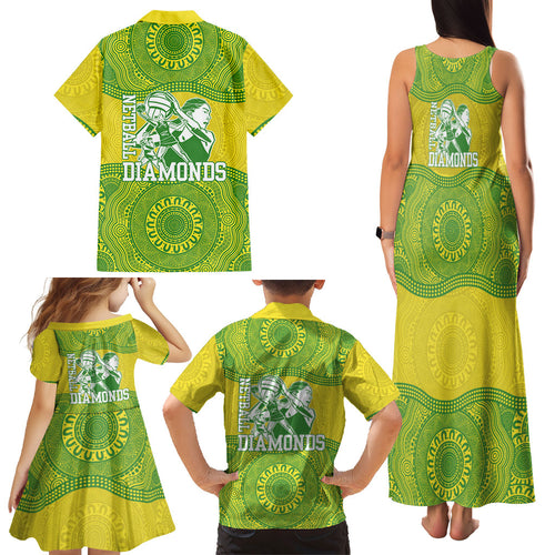Australian Diamonds Netball Family Matching Tank Maxi Dress and Hawaiian Shirt Indigenous Aboriginal Art Style Dot Pattern Graphics