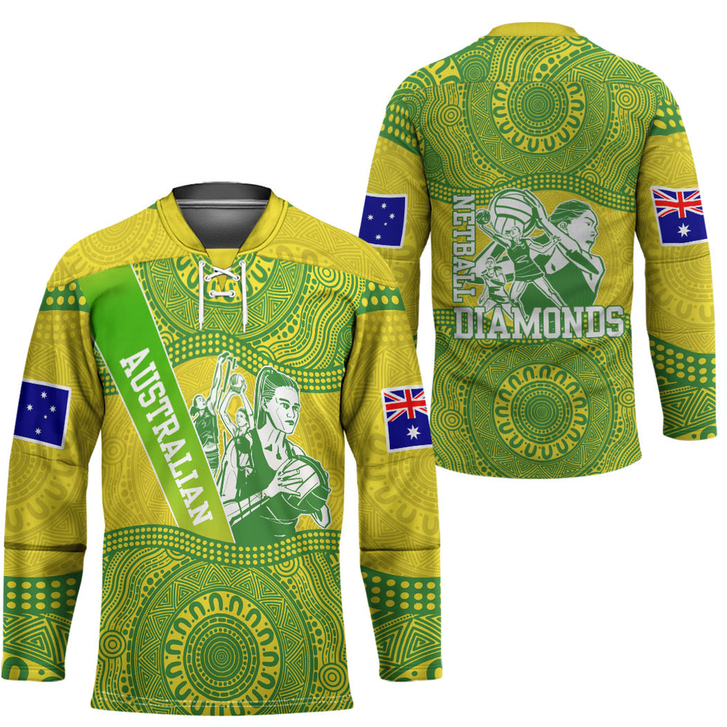 Australian Diamonds Netball Hockey Jersey Indigenous Aboriginal Art Style Dot Pattern Graphics