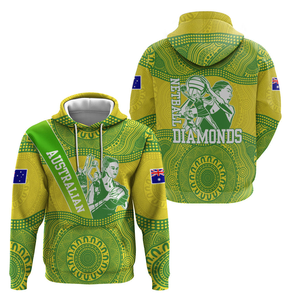 Australian Diamonds Netball Hoodie Indigenous Aboriginal Art Style Dot Pattern Graphics