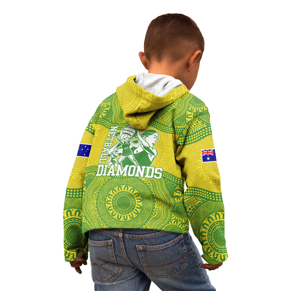Australian Diamonds Netball Kid Hoodie Indigenous Aboriginal Art Style Dot Pattern Graphics