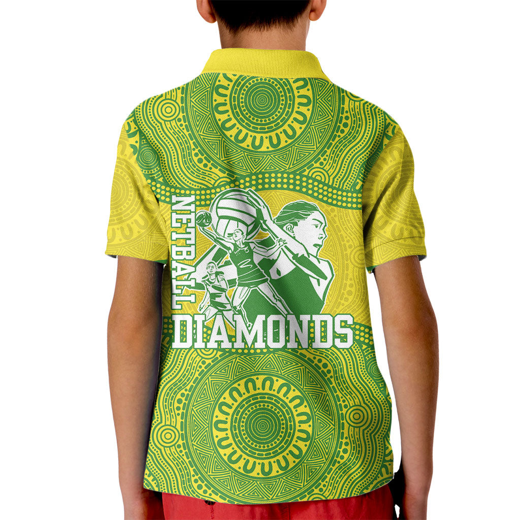 Australian Diamonds Netball Kid Polo Shirt Indigenous Aboriginal Art Style Dot Pattern Graphics