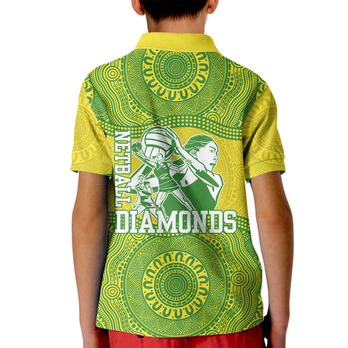Australian Diamonds Netball Kid Polo Shirt Indigenous Aboriginal Art Style Dot Pattern Graphics