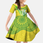 Australian Diamonds Netball Kid Short Sleeve Dress Indigenous Aboriginal Art Style Dot Pattern Graphics