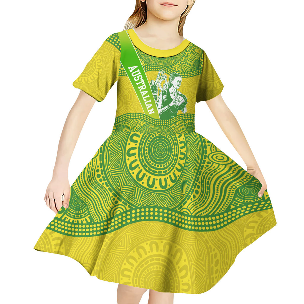 Australian Diamonds Netball Kid Short Sleeve Dress Indigenous Aboriginal Art Style Dot Pattern Graphics