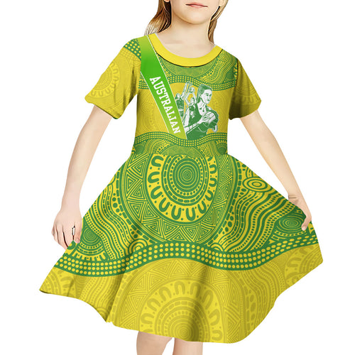 Australian Diamonds Netball Kid Short Sleeve Dress Indigenous Aboriginal Art Style Dot Pattern Graphics