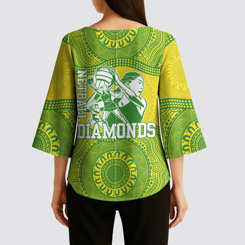 Australian Diamonds Netball Kimono Sleeve Blouse Indigenous Aboriginal Art Style Dot Pattern Graphics