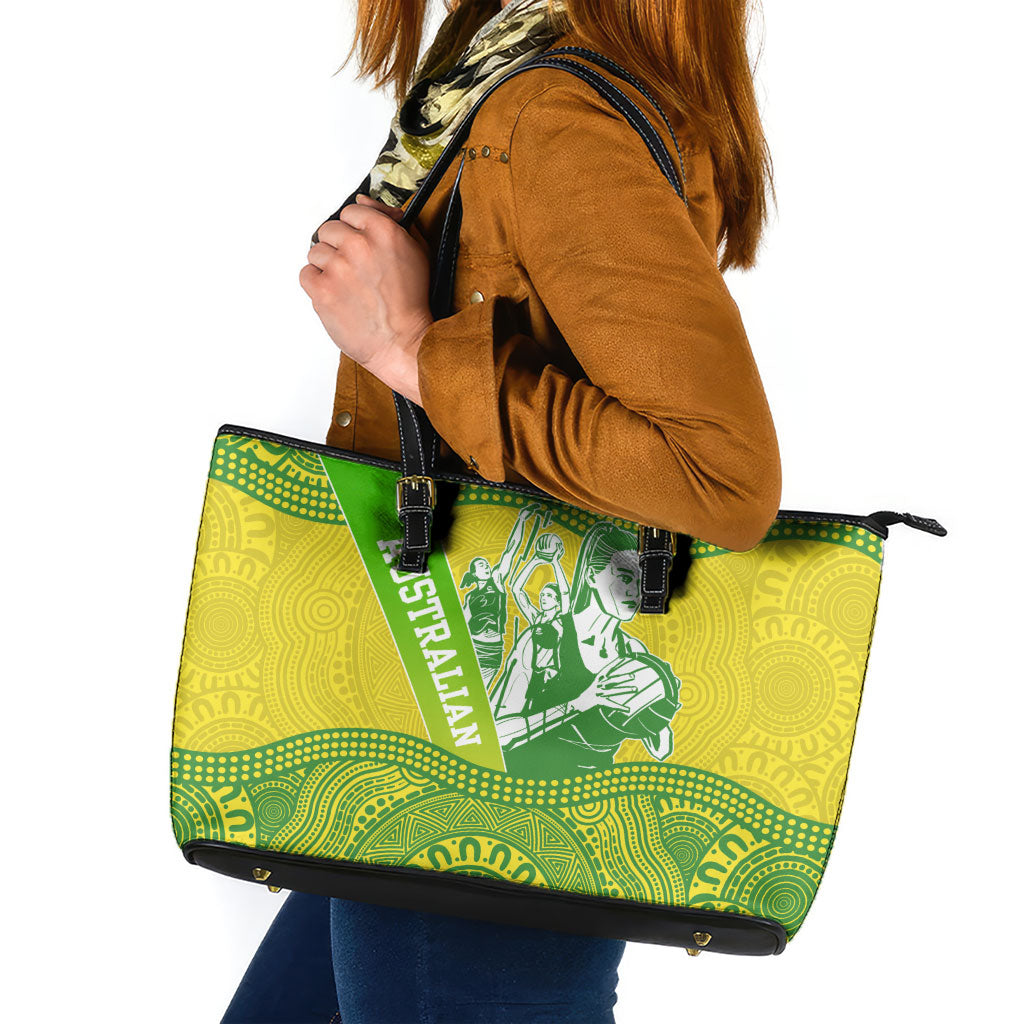 Australian Diamonds Netball Leather Tote Bag Indigenous Aboriginal Art Style Dot Pattern Graphics