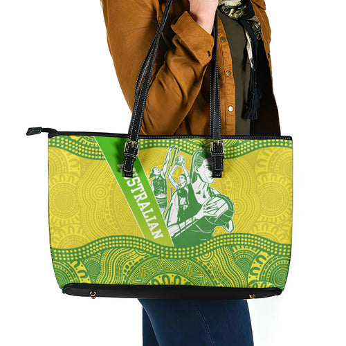 Australian Diamonds Netball Leather Tote Bag Indigenous Aboriginal Art Style Dot Pattern Graphics