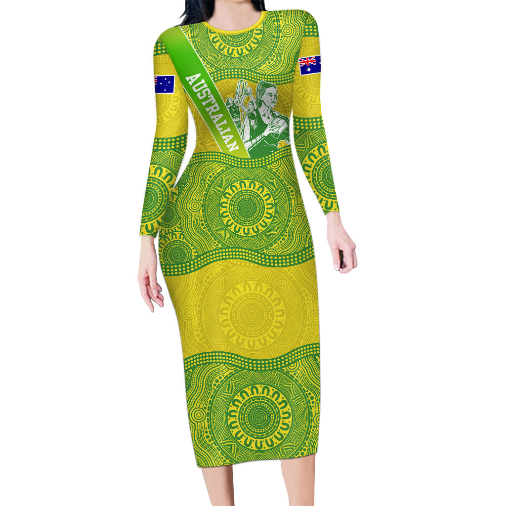 Australian Diamonds Netball Long Sleeve Bodycon Dress Indigenous Aboriginal Art Style Dot Pattern Graphics