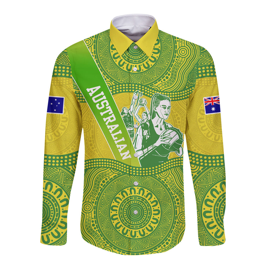 Australian Diamonds Netball Long Sleeve Button Shirt Indigenous Aboriginal Art Style Dot Pattern Graphics