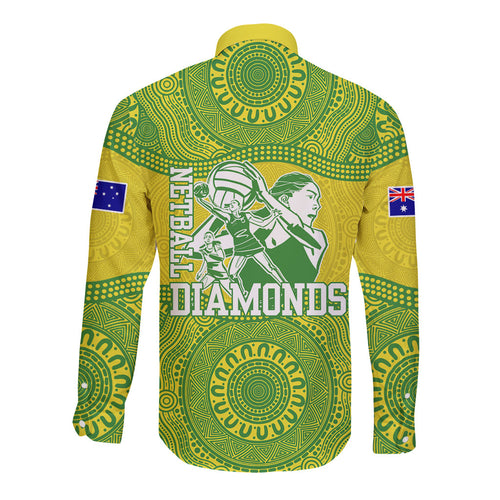 Australian Diamonds Netball Long Sleeve Button Shirt Indigenous Aboriginal Art Style Dot Pattern Graphics