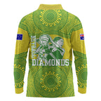 Australian Diamonds Netball Long Sleeve Polo Shirt Indigenous Aboriginal Art Style Dot Pattern Graphics