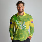Australian Diamonds Netball Long Sleeve Polo Shirt Indigenous Aboriginal Art Style Dot Pattern Graphics