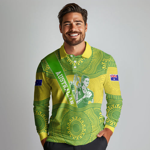 Australian Diamonds Netball Long Sleeve Polo Shirt Indigenous Aboriginal Art Style Dot Pattern Graphics