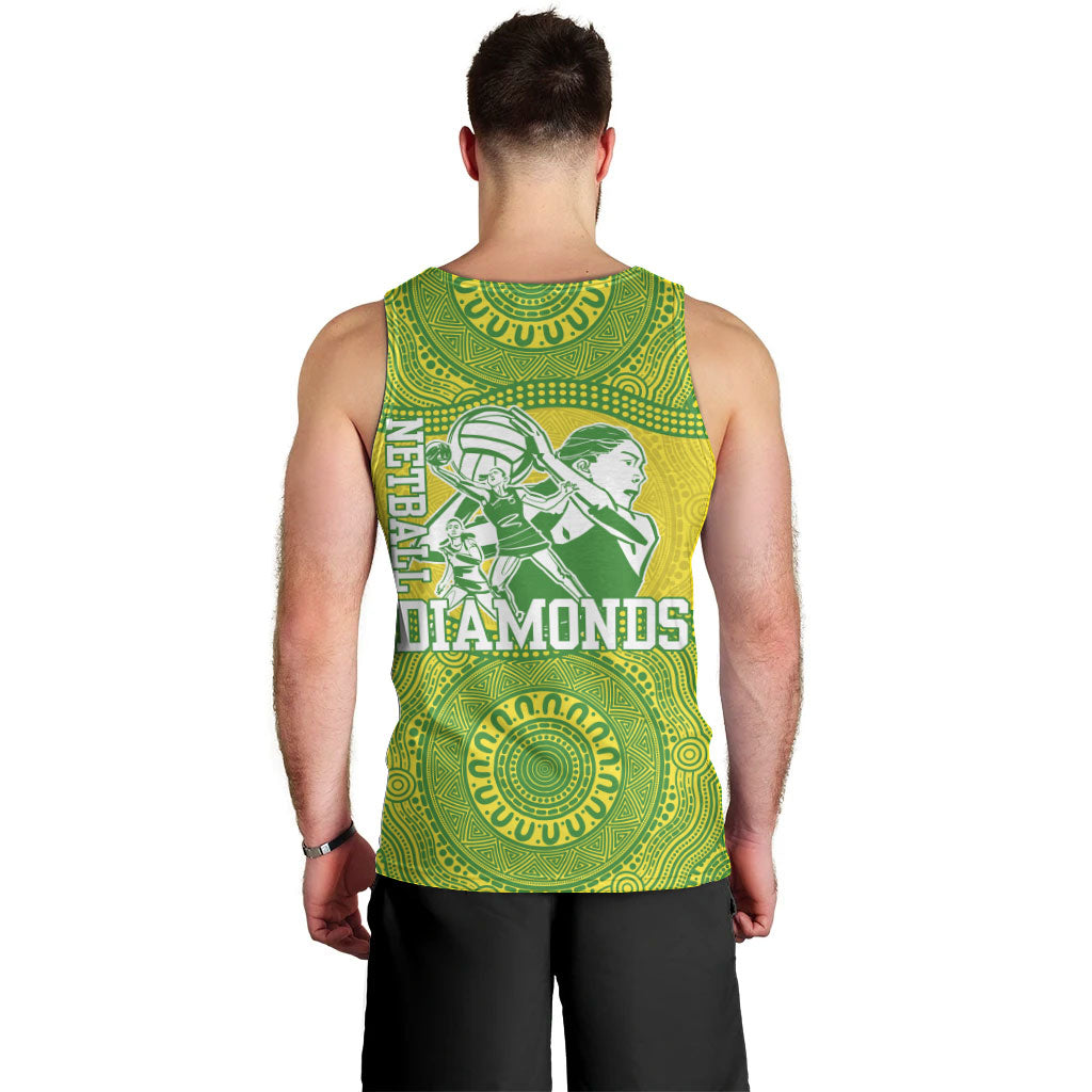 Australian Diamonds Netball Men Tank Top Indigenous Aboriginal Art Style Dot Pattern Graphics