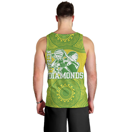 Australian Diamonds Netball Men Tank Top Indigenous Aboriginal Art Style Dot Pattern Graphics