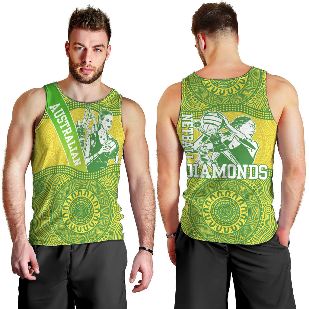 Australian Diamonds Netball Men Tank Top Indigenous Aboriginal Art Style Dot Pattern Graphics