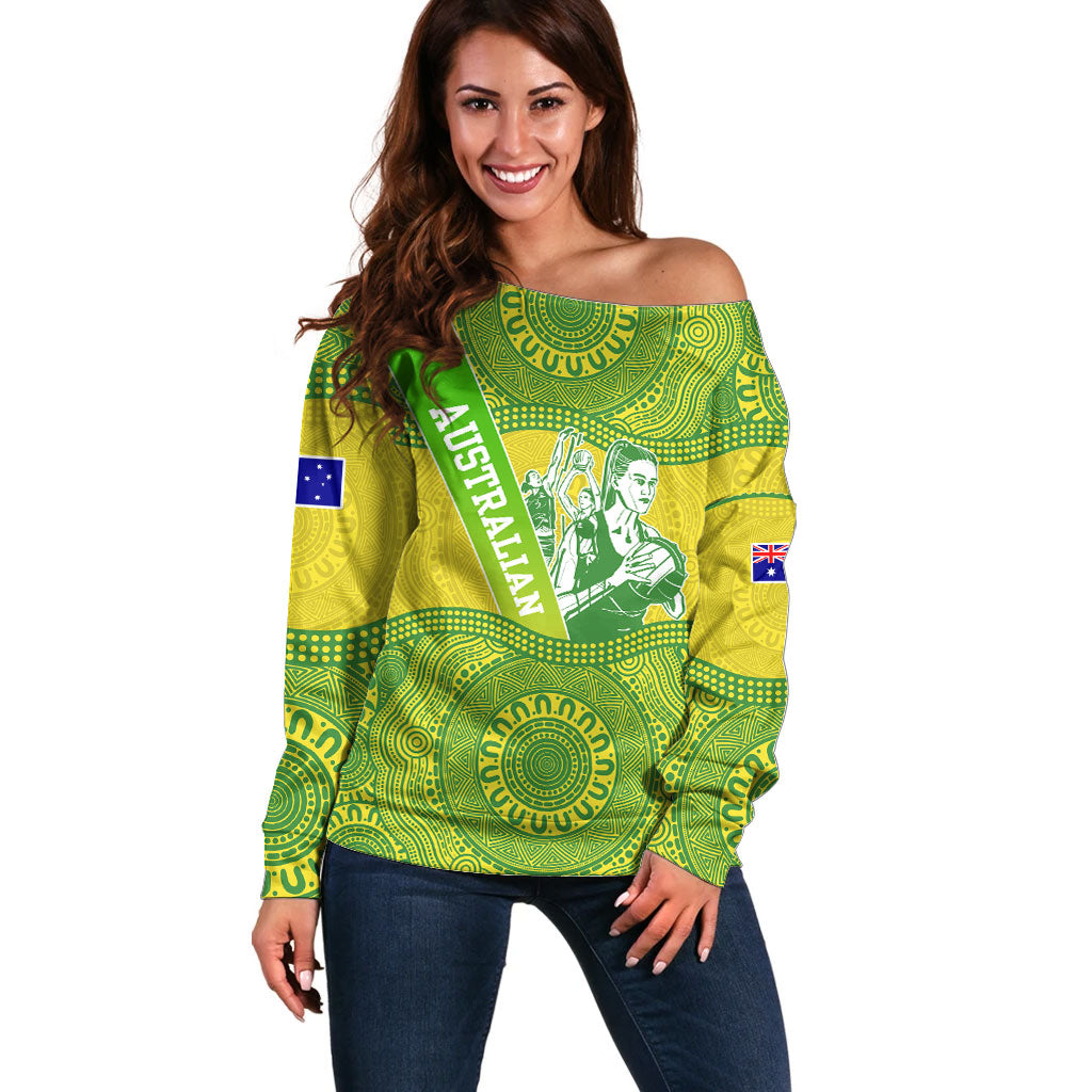 Australian Diamonds Netball Off Shoulder Sweater Indigenous Aboriginal Art Style Dot Pattern Graphics