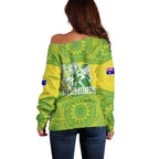 Australian Diamonds Netball Off Shoulder Sweater Indigenous Aboriginal Art Style Dot Pattern Graphics
