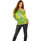Australian Diamonds Netball Off Shoulder Sweater Indigenous Aboriginal Art Style Dot Pattern Graphics
