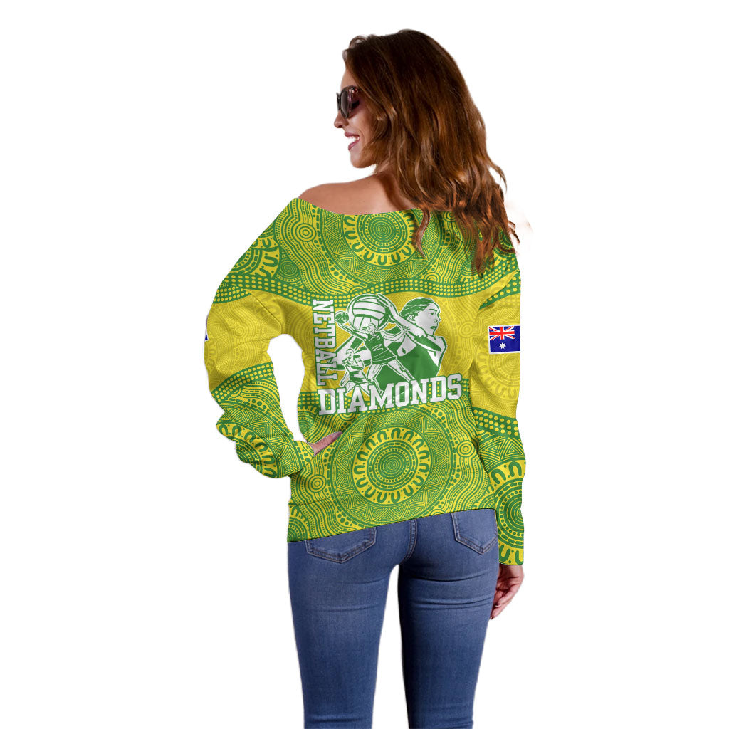 Australian Diamonds Netball Off Shoulder Sweater Indigenous Aboriginal Art Style Dot Pattern Graphics