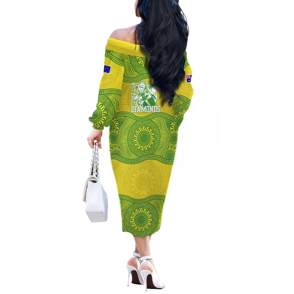 Australian Diamonds Netball Off The Shoulder Long Sleeve Dress Indigenous Aboriginal Art Style Dot Pattern Graphics