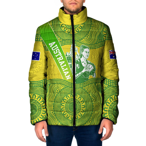 Australian Diamonds Netball Padded Jacket Indigenous Aboriginal Art Style Dot Pattern Graphics