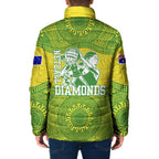 Australian Diamonds Netball Padded Jacket Indigenous Aboriginal Art Style Dot Pattern Graphics