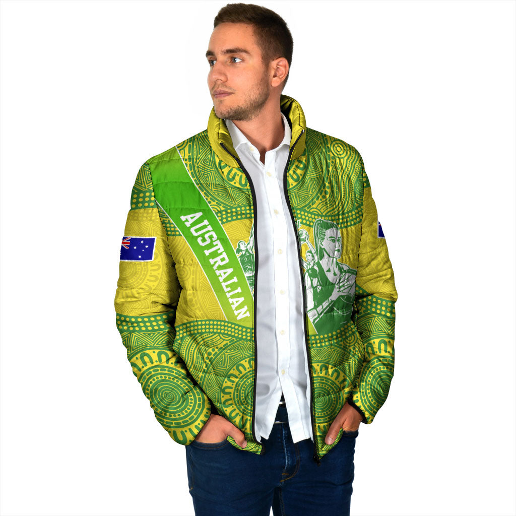 Australian Diamonds Netball Padded Jacket Indigenous Aboriginal Art Style Dot Pattern Graphics