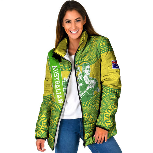 Australian Diamonds Netball Padded Jacket Indigenous Aboriginal Art Style Dot Pattern Graphics
