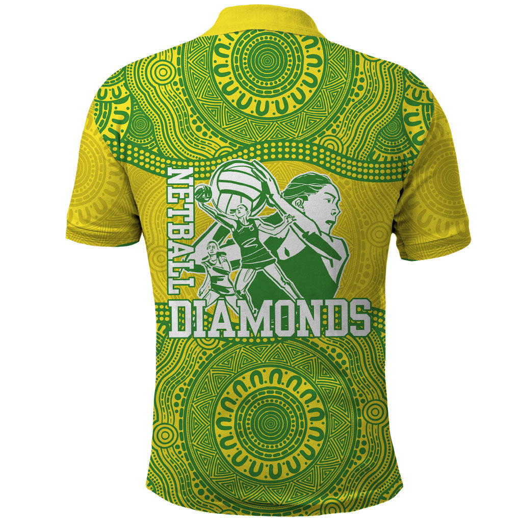 Australian Diamonds Netball Polo Shirt Indigenous Aboriginal Art Style Dot Pattern Graphics