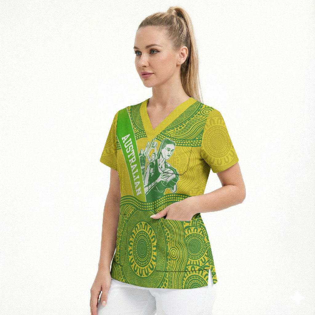 Australian Diamonds Netball Scrub Top Indigenous Aboriginal Art Style Dot Pattern Graphics