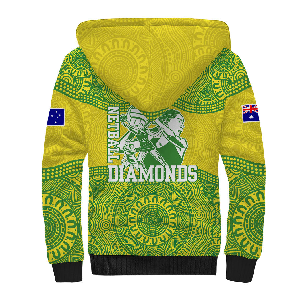 Australian Diamonds Netball Sherpa Hoodie Indigenous Aboriginal Art Style Dot Pattern Graphics