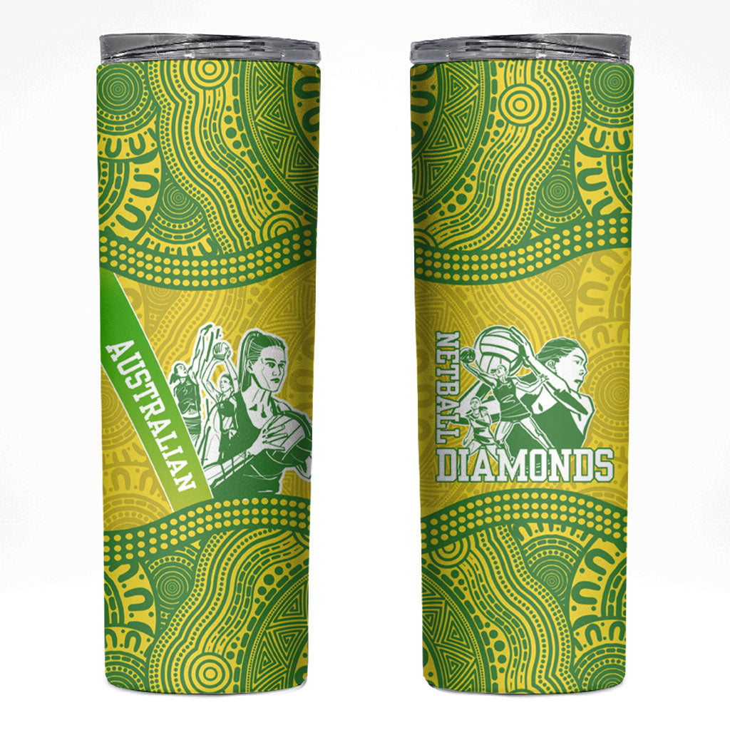 Australian Diamonds Netball Skinny Tumbler Indigenous Aboriginal Art Style Dot Pattern Graphics