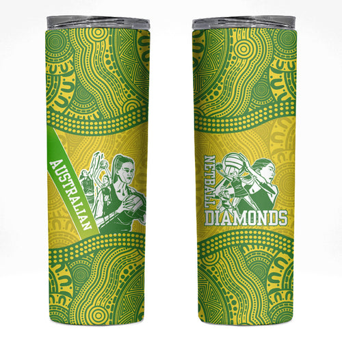 Australian Diamonds Netball Skinny Tumbler Indigenous Aboriginal Art Style Dot Pattern Graphics