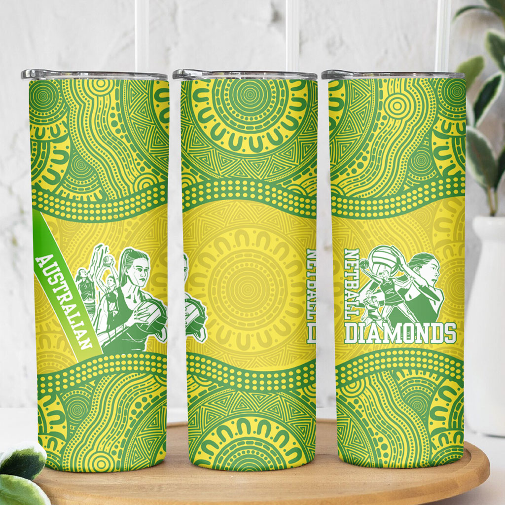 Australian Diamonds Netball Skinny Tumbler Indigenous Aboriginal Art Style Dot Pattern Graphics
