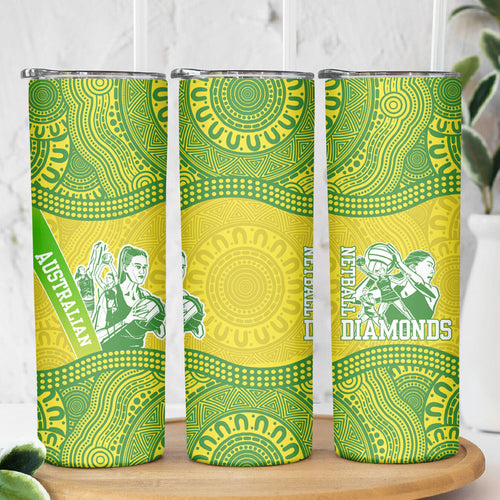 Australian Diamonds Netball Skinny Tumbler Indigenous Aboriginal Art Style Dot Pattern Graphics