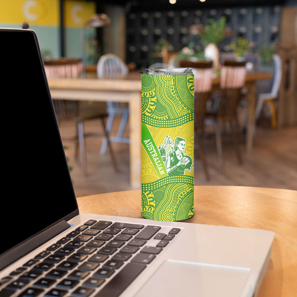 Australian Diamonds Netball Skinny Tumbler Indigenous Aboriginal Art Style Dot Pattern Graphics